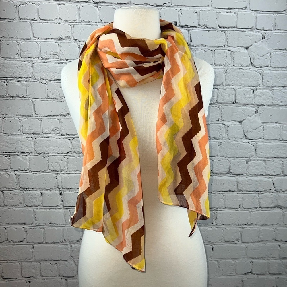 Zig Zag Scarf in Peach Coral Yellow Maroon 18x68”